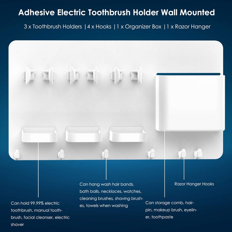 simpletome Adhesive Electric Toothbrush Holder Wall Mounted Razor Hanger Bathroom Organizer Box ABS (White) - Image 3